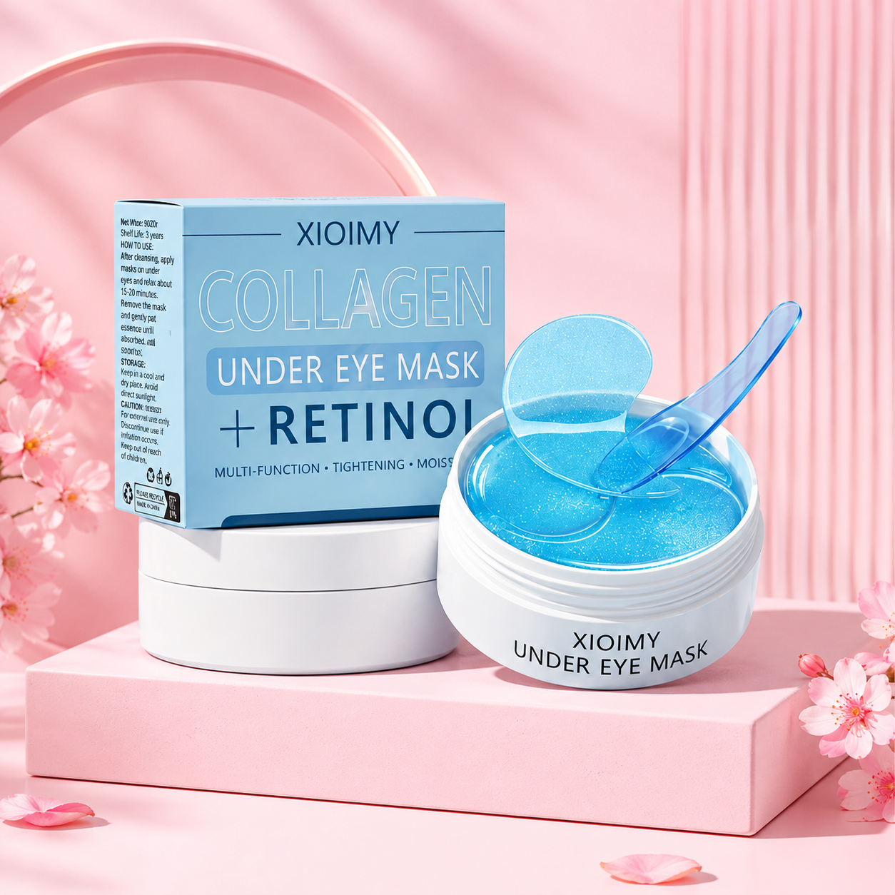 Collagen under eye mask hydrogel patches for hydration, brightening, moisturizing and firming delicate under-eye skin.