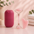 3-Piece Rose Quartz Facial Roller, Gua Sha & Ice Roller Set